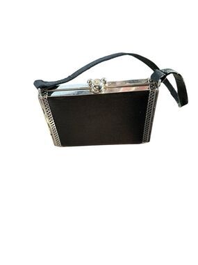 Chic Black Vintage Clutch with Structured Shape and Silver Frame